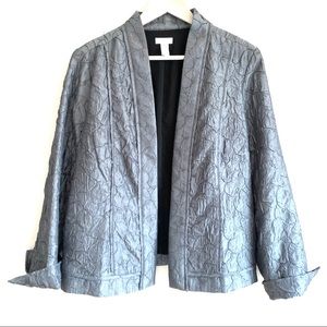 Chicos Open Front Textured Jacket Silver Gray